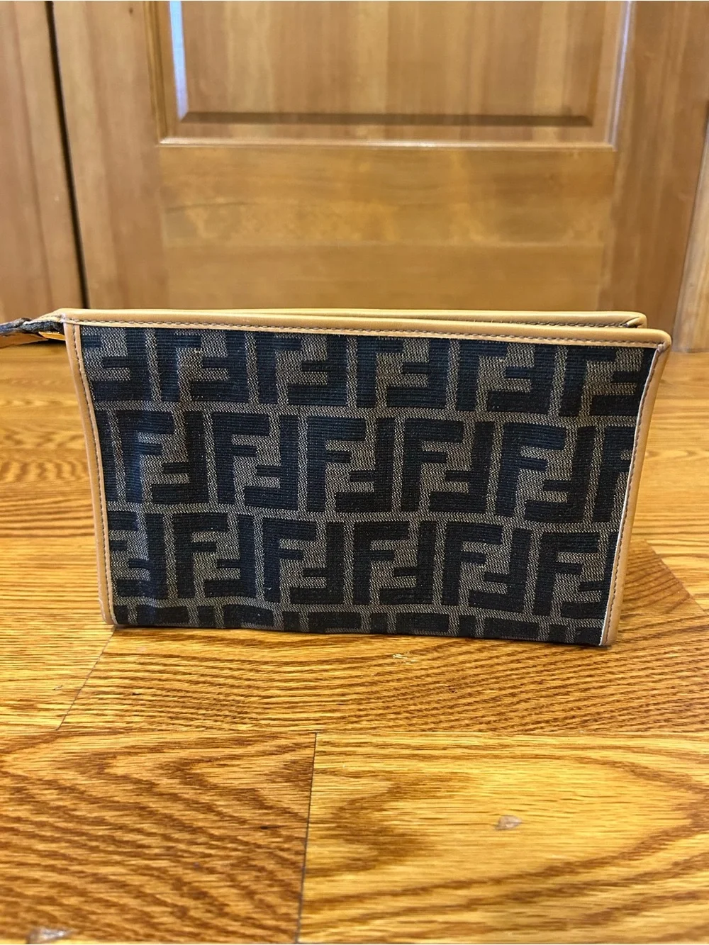 Fendi Men's FF Monogram Toiletry Pouch in Navy and Tan - Picture 3 of 3